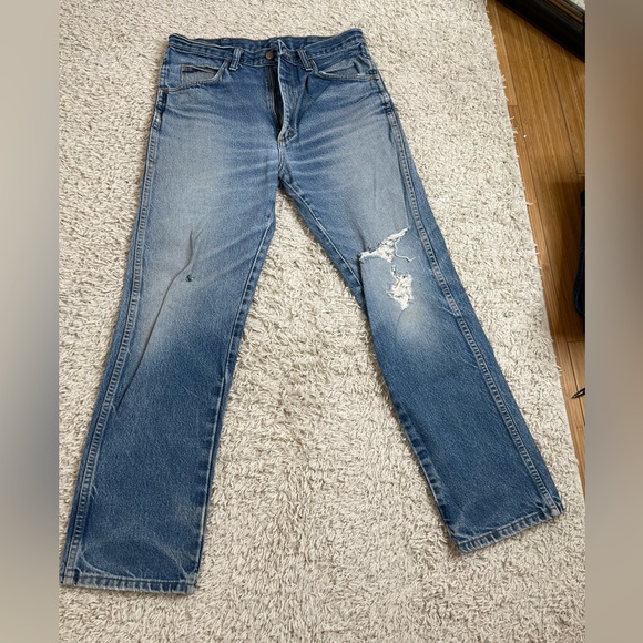 Mens Rustlers distressed W33 L32 blue denim jeans FADED - Picture 5 of 7